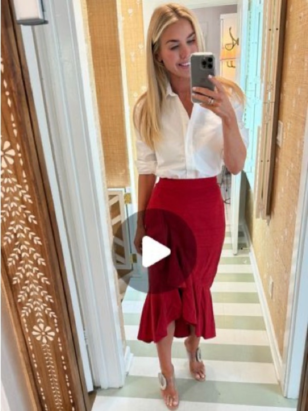 Women's Red Ruffle Maxi Skirt